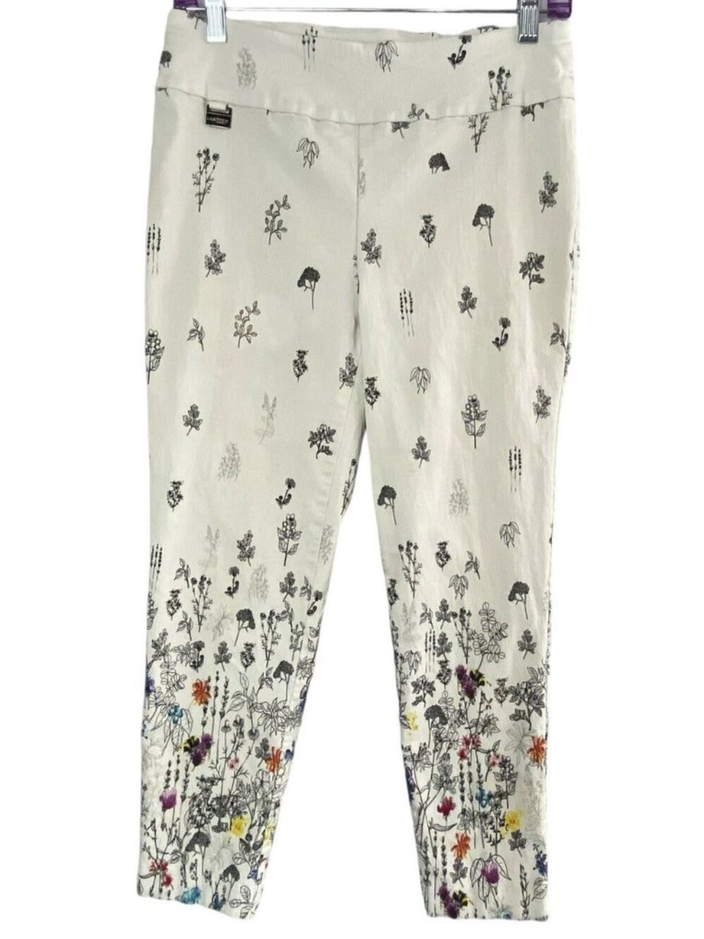 LISETTE Women Pull On Floral Straight Leg Stretch Montreal Legging Sz 10 White